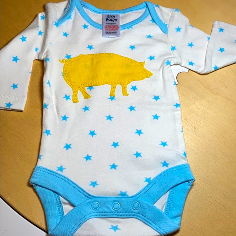 Baby Boden year of pig pink blue star onesie